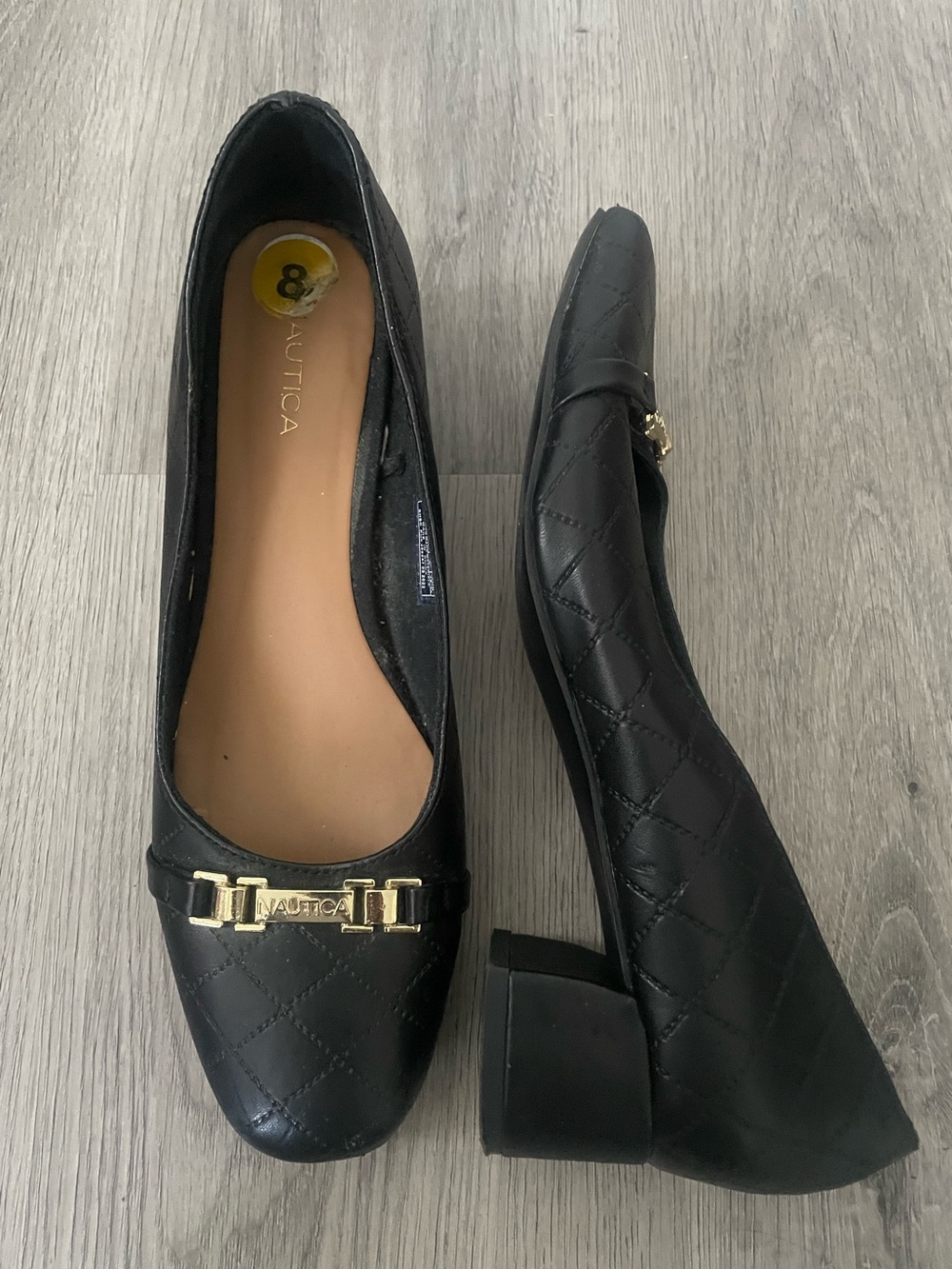 Nautica Black Block Heels with Gold Hardware Size 8 Gropcore Business Casual